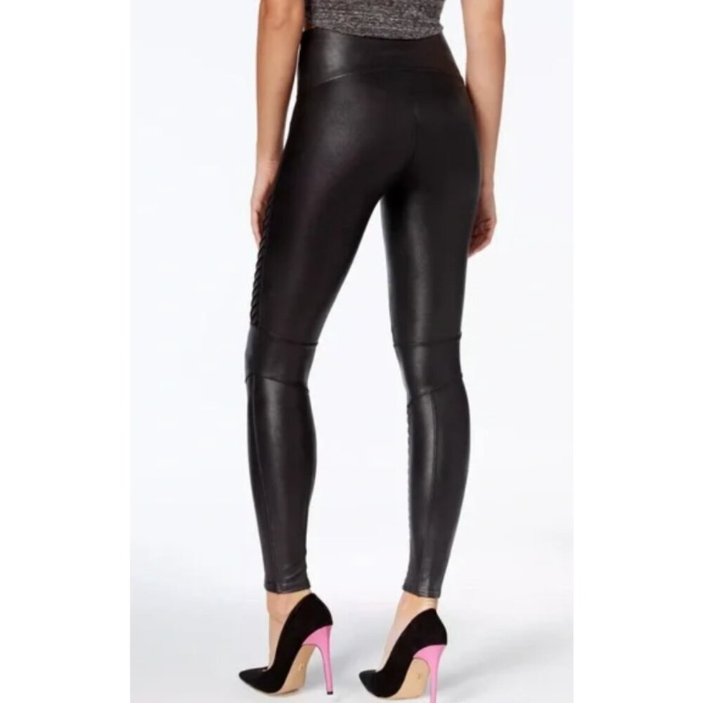 SPANX Faux Leather Moto Leggings in Black - Size Medium Mob Wives Glam Vamp - Picture 2 of 14